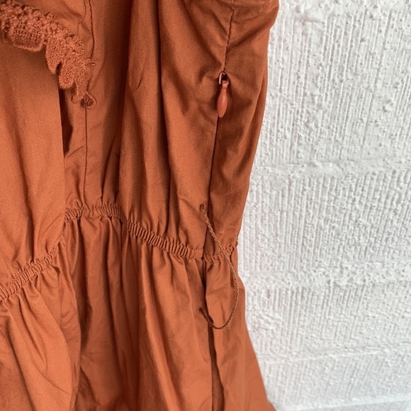 Secret Mission Bartolina Ruffled Cotton Crochet Flutter Sleeve Pocket Dress sz L - Picture 14 of 16